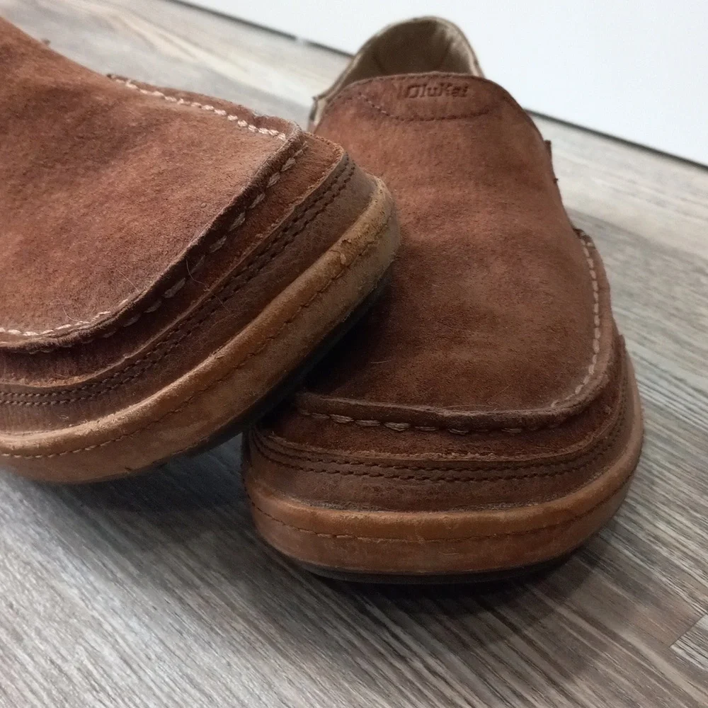 Olukai Puhalu Brown Suede Moccasin Slide Men's Size 8.5